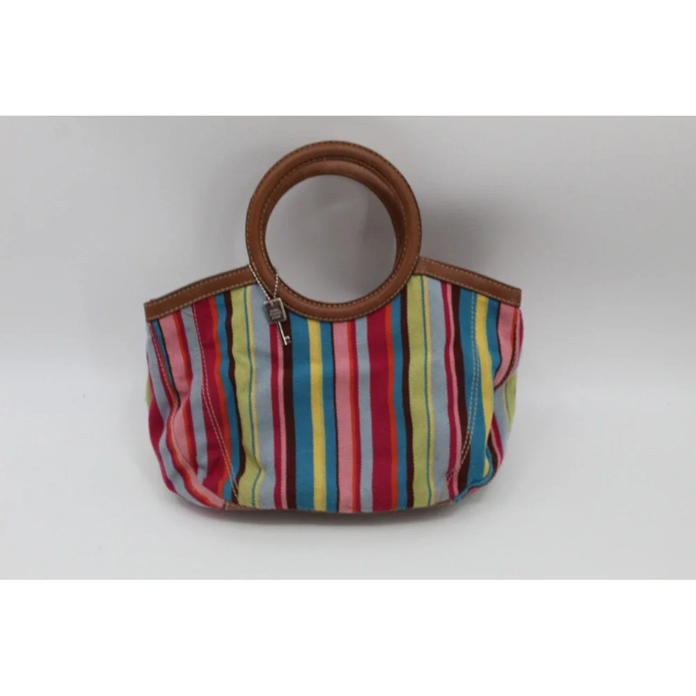 Fossil multi color stripes leather trim purse handbag shoulder bag Vintage 78082